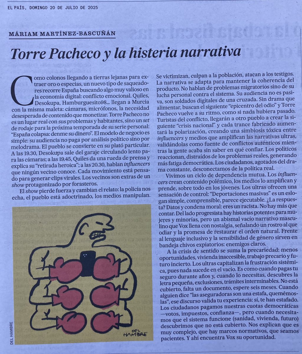 Marc Andreu Acebal (@mandreubcn) on Twitter photo Si voleu llegir quatre coses (o sis articles) sobre Torre Pacheco, Piera o el que sigui per entendre l’auge de l’extrema dreta, aquí els teniu (1/2)
👉 elpais.com/espana/catalun… de <a href="/Quicov/">Francesc Valls</a>
👉 elpais.com/opinion/2025-0… de <a href="/MariamMartinezB/">Máriam M.Bascuñán</a>
👉 eldiario.es/politica/extre… de <a href="/Miquel_R/">Miquel Ramos 🥘</a> Si voleu llegir quatre coses (o sis articles) sobre Torre Pacheco, Piera o el que sigui per entendre l’auge de l’extrema dreta, aquí els teniu (1/2)
👉 elpais.com/espana/catalun… de <a href="/Quicov/">Francesc Valls</a>
👉 elpais.com/opinion/2025-0… de <a href="/MariamMartinezB/">Máriam M.Bascuñán</a>
👉 eldiario.es/politica/extre… de <a href="/Miquel_R/">Miquel Ramos 🥘</a>