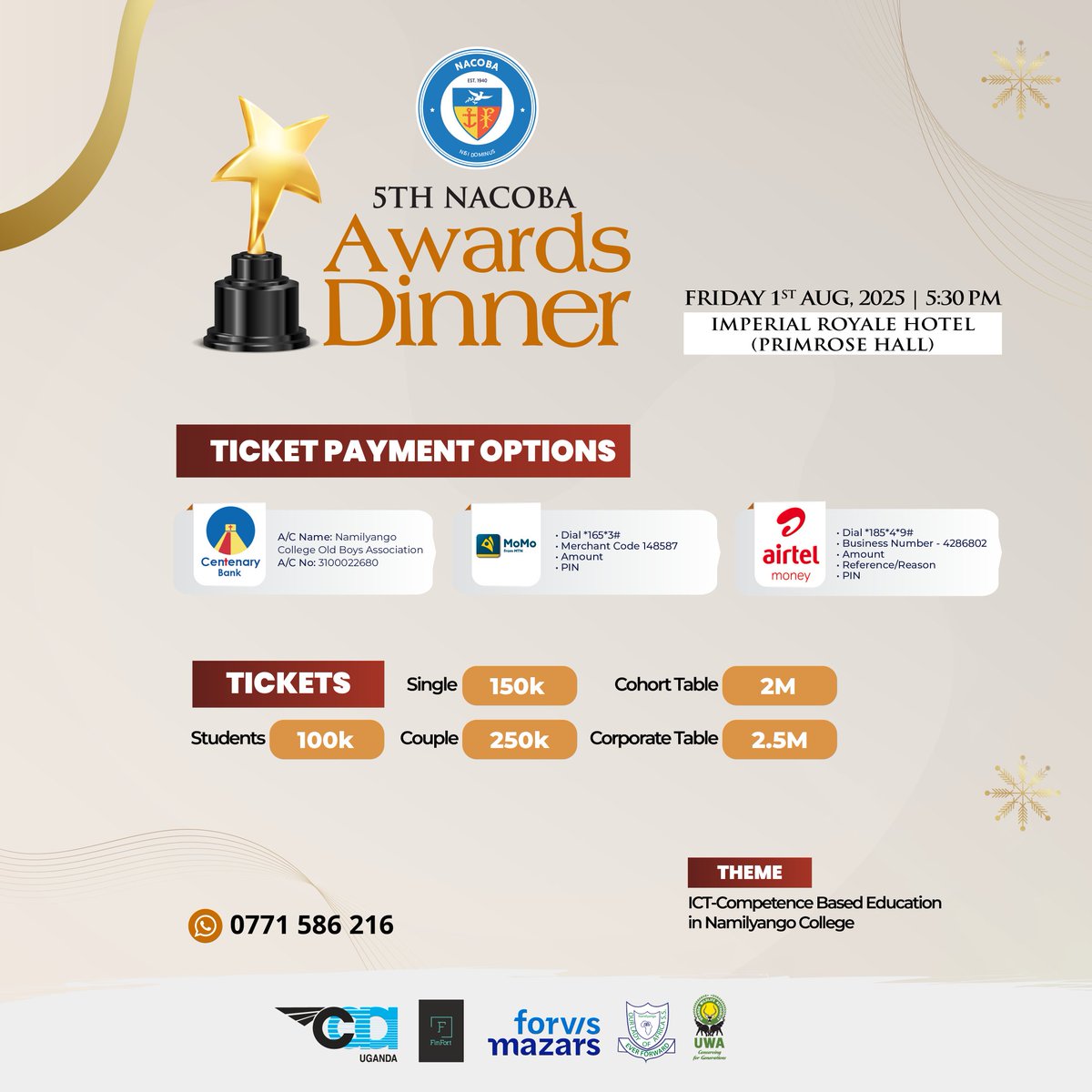 <a href="/ngonians/">NACOBA</a> 12 days to go! Are you ready? Have you booked your ticket? 🥳🎉 <a href="/norbertmao/">Norbert Mao</a> 
#nisidominus #awardsdinner