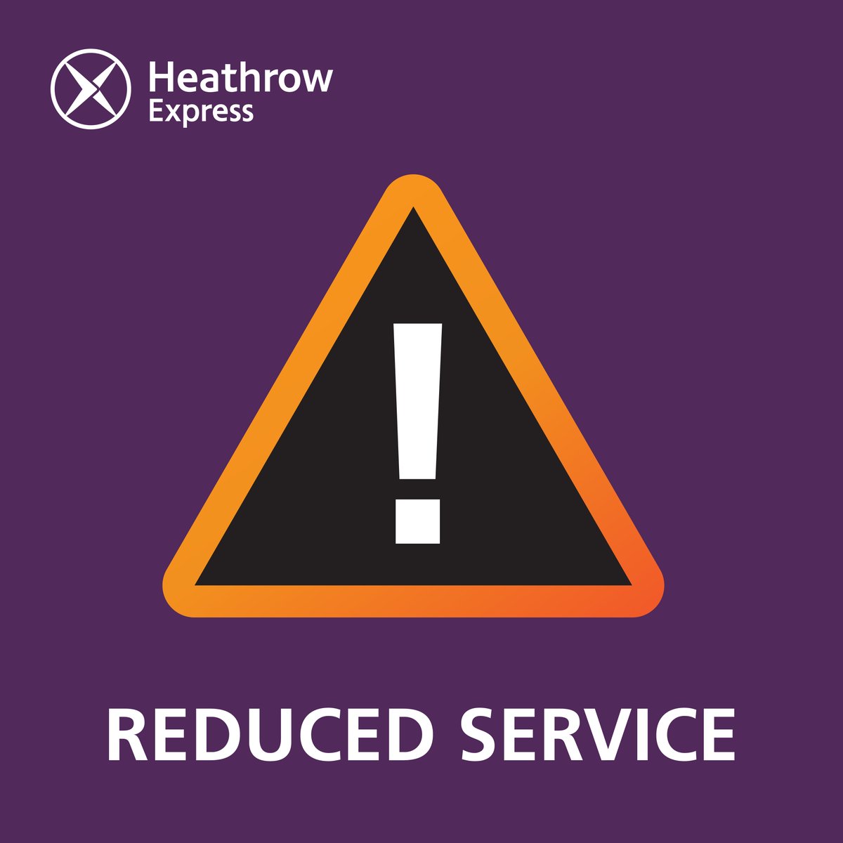 HeathrowExpress's tweet image. Due to an incident outside of our control, we would like to inform our passengers that Heathrow Express services are currently running at a reduced frequency. Please plan your journey accordingly and allow for extra travel time. Current service information can be found here:…