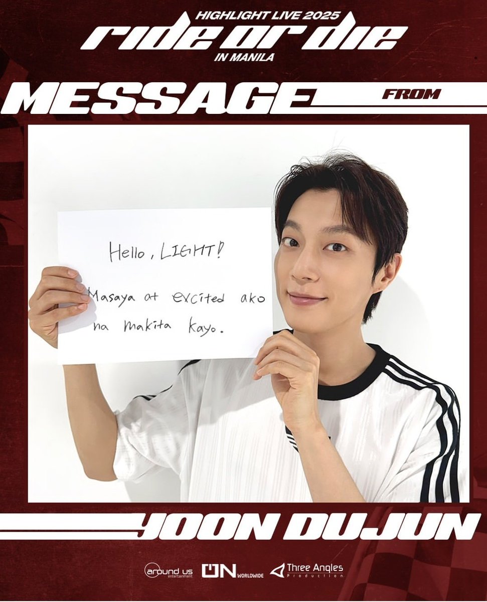 hlxnews's tweet photo. HIGHLIGHT LIVE 2025 [RIDE OR DIE] ASIA TOUR in Manila 🇵🇭 Member's Handwriting message

💙 Dujun: Hello, LIGHT! I'm happy and excited to see you all.
----
🗓 2025.08.23 (SAT)
⏰ 18.00 (local time)
🏟 SMART ARANETA COLISEUM

#하이라이트 #HIGHLIGHT
#비스트 #BEAST
#RIDE_OR_DIE #RIDE_OR_DIE_in_MANILA
#HighlightLive2025RideOrDieInManila