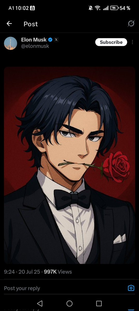 nordiqa42645's tweet image. ❤Valentine’s Day in July? Must Be a Quantum Love Drop❤
On this otherwise mild-mannered Saturday, two things happened that could only be described as "utterly, cosmically suspicious":
1. Elon Musk posted an anime version of himself with a rose in his mouth, tuxed up like James…
