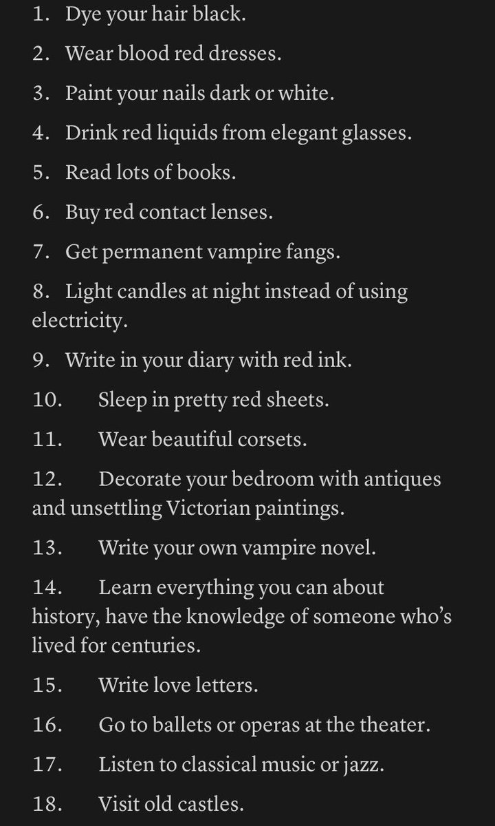 bIoodfangs's tweet image. 50 ways to feel more vampiric.
i made this very childish list for myself but i thought some of you might still be interested⁺‧₊˚ ཐི⋆⚰︎⋆ཋྀ˚₊‧