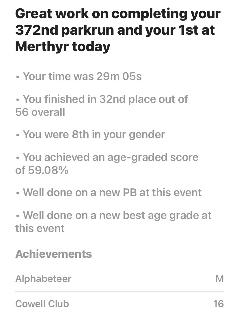 Yesterday I ran my 372nd parkrun at Merthyr, very friendly parkrun, hilly but nice 🎉 #loveparkrun #parkrun #happysride #ukrunchat