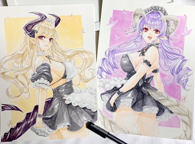 白黒角角 #アナログイラスト