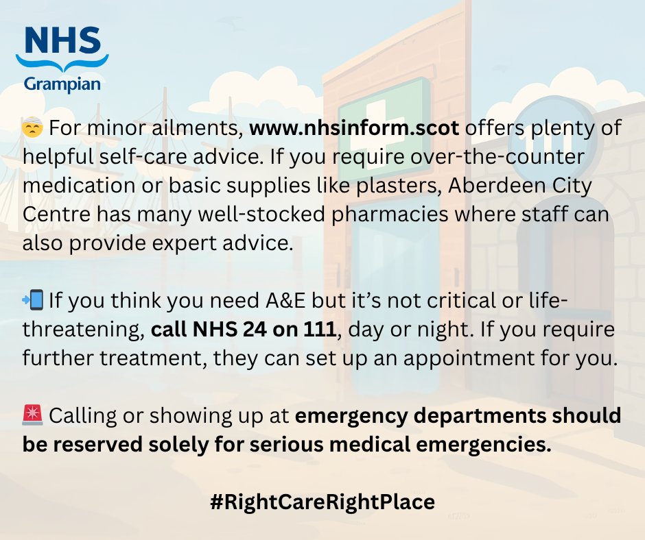 Ideally, we hope no one enjoying #TallShipsAberdeen needs medical assistance. However, if you do, it’s crucial to use NHS services wisely - especially if you're not familiar with how they work.

#RightCareRightPlace