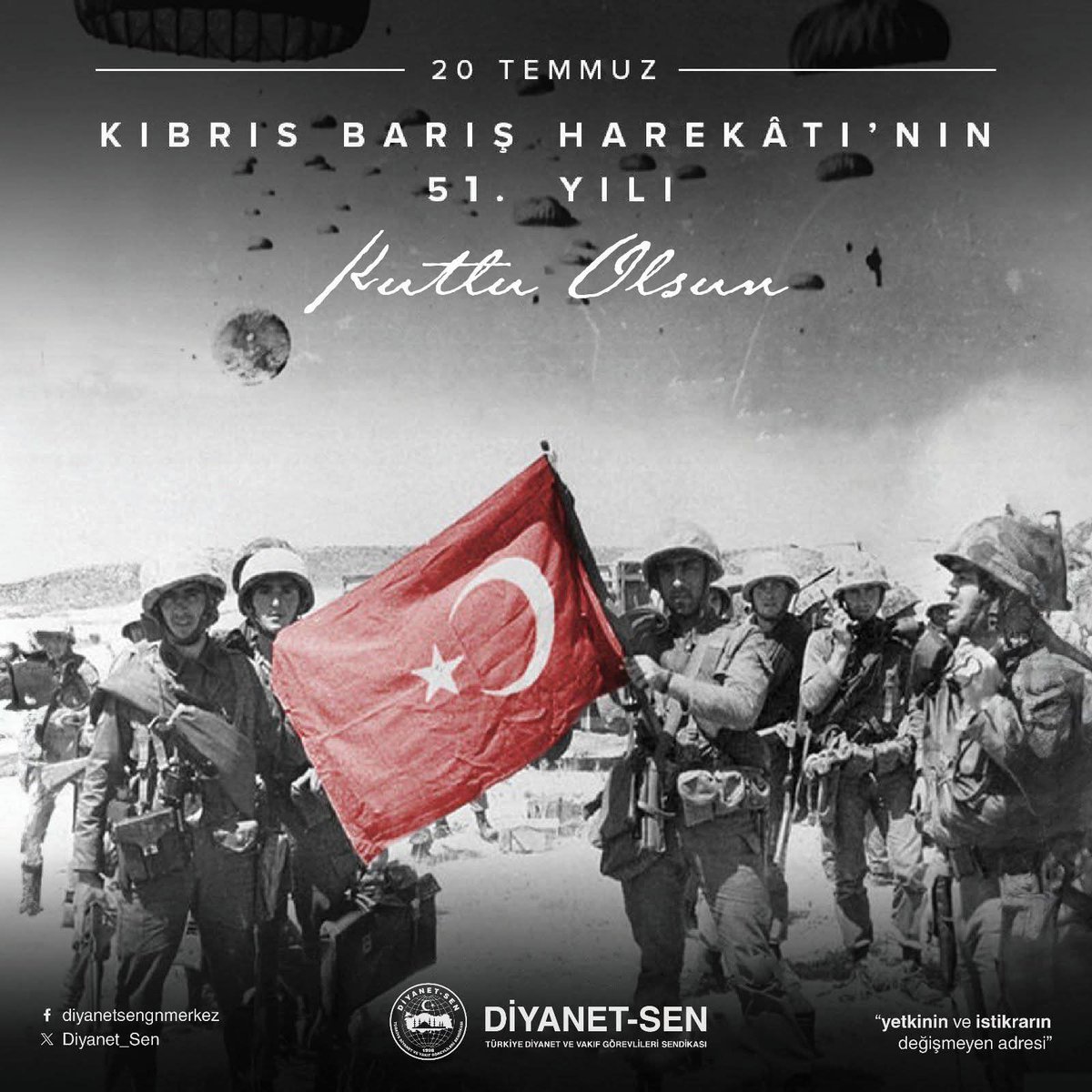 Milletimizin kararlılığı ve Türk Silahlı Kuvvetlerimizin mücadelesiyle, Kıbrıs Türk halkının güvenliği ve özgürlüğü için gerçekleştirilen Kıbrıs Türk Barış Harekâtı ile vatan toprağını canı pahasına savunan aziz şehitlerimizi rahmetle, kahraman gazilerimizi minnetle yâd ediyoruz.