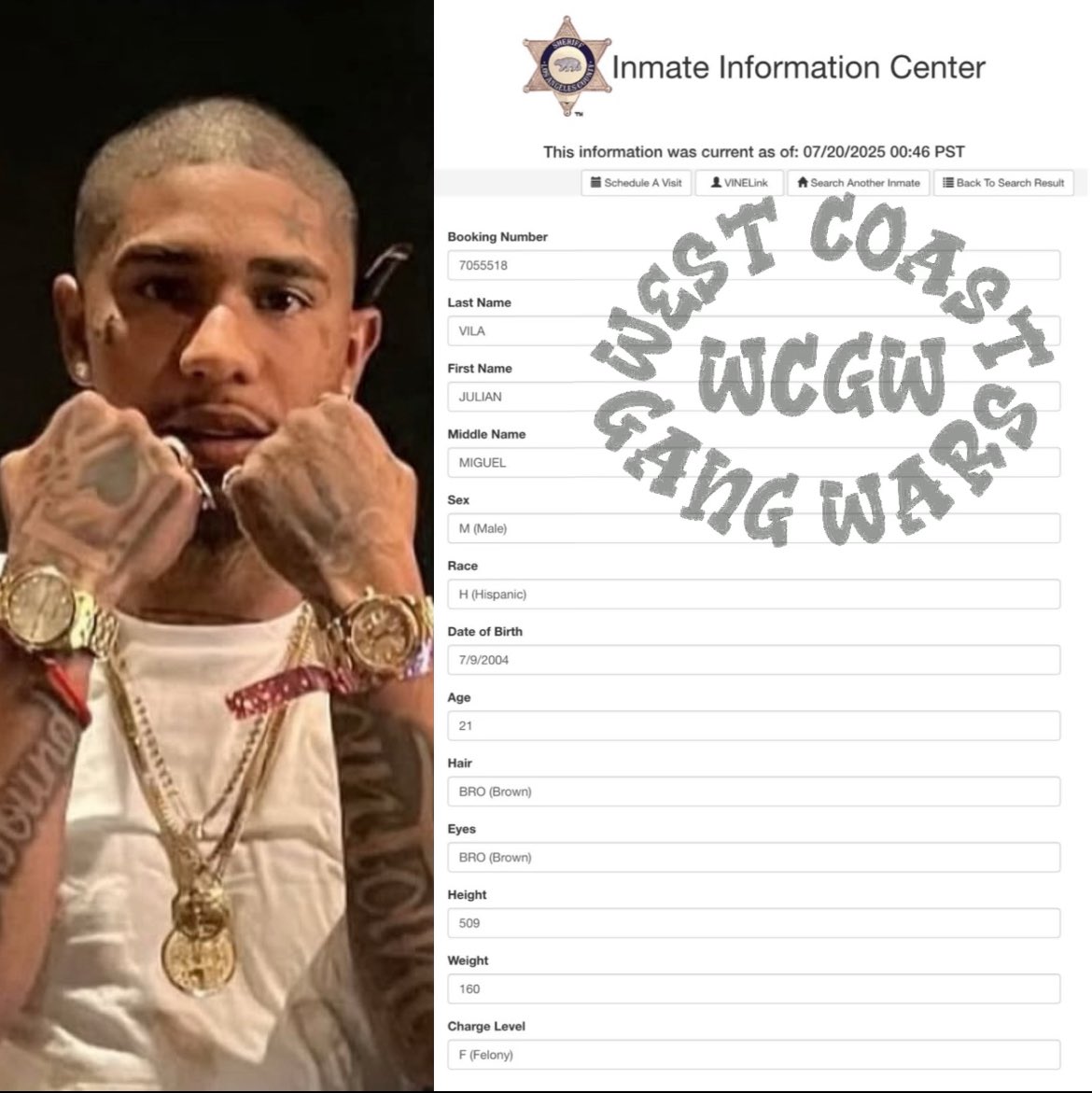 WestCoastGangW's tweet image. Pixley Sureno “Tommy Gunz” is back inside jail for unknown felony charges in Torrance.
#WestCoastGangWars #LosAngeles