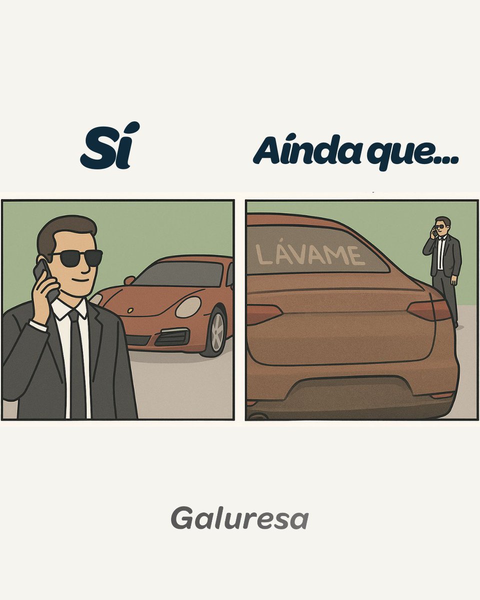 Si... presumes de éxito 🧼
Aínda que...o teu coche parece que veu directo do Dakar e sen pasar pola ducha. 🏜️🚗

💦 Un lavado non che vai quitar méritos… pero igual si un pouco de barro. 😉
#SiAindaQue #Galuresa