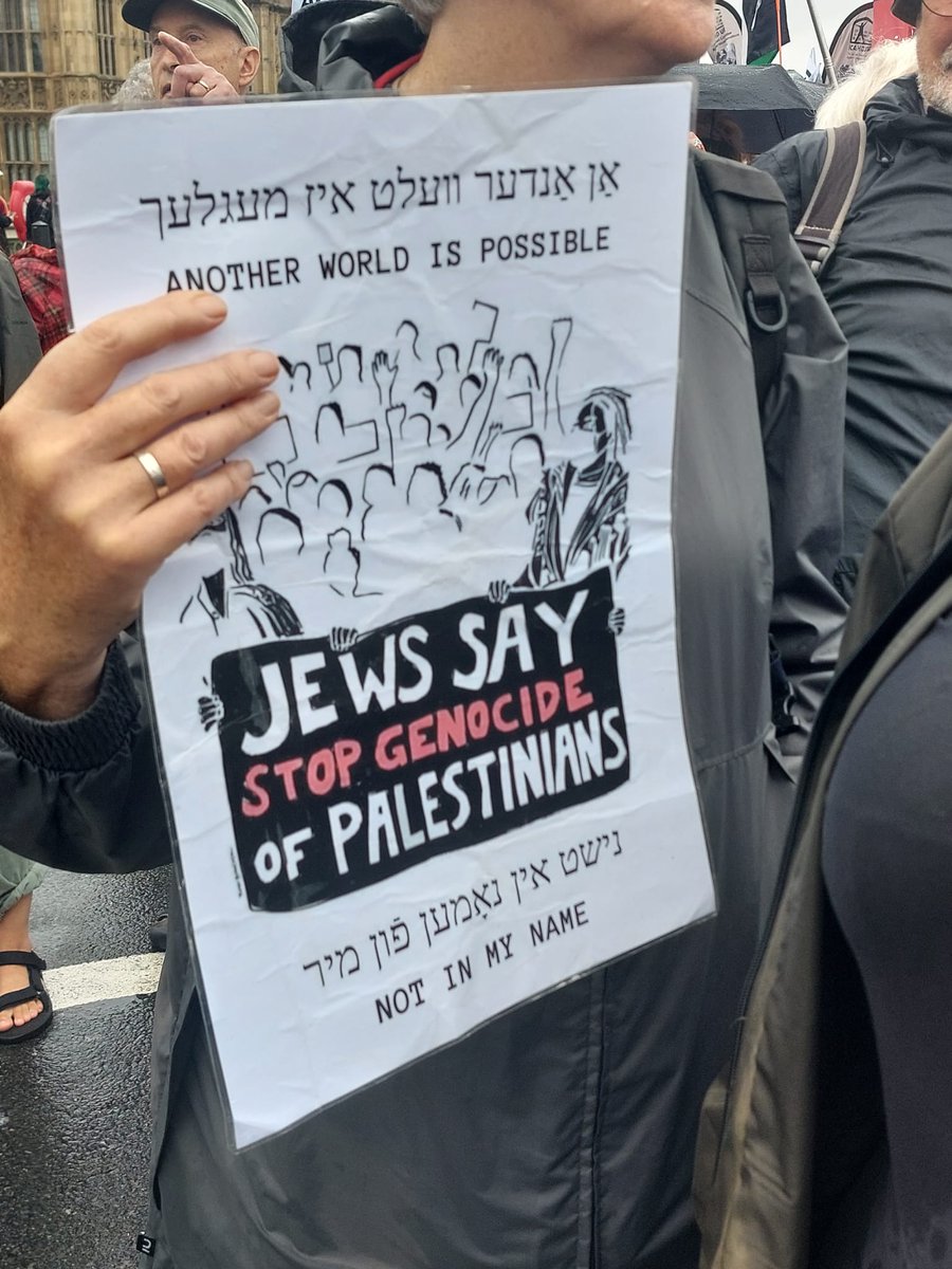 <a href="/BellaWallerstei/">Bella Wallersteiner 🇺🇦</a> Who TF is 'we'? I'm no part of your 'we', along with 10000s Jews &amp; Londoners. Such arrogance, spawned from an elite education plus general sociopathy. You blow clichés out your tuches again &amp; the gaslighting stinks. 
And here 'we' are...soaked but spirited Jews in central London!
