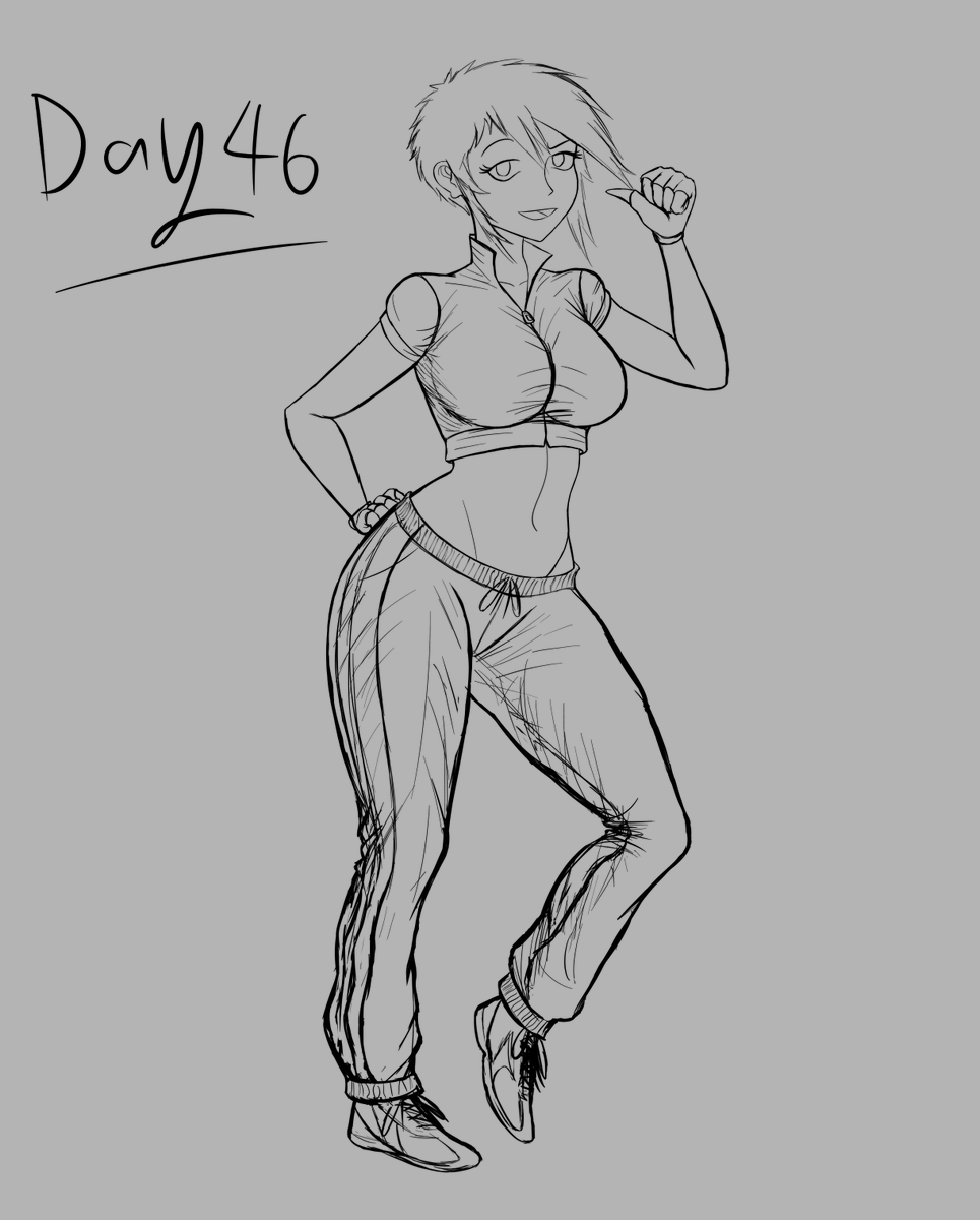 BGtr05's tweet image. Day 46, Eva&apos;s clubbing/workout outfit sketch