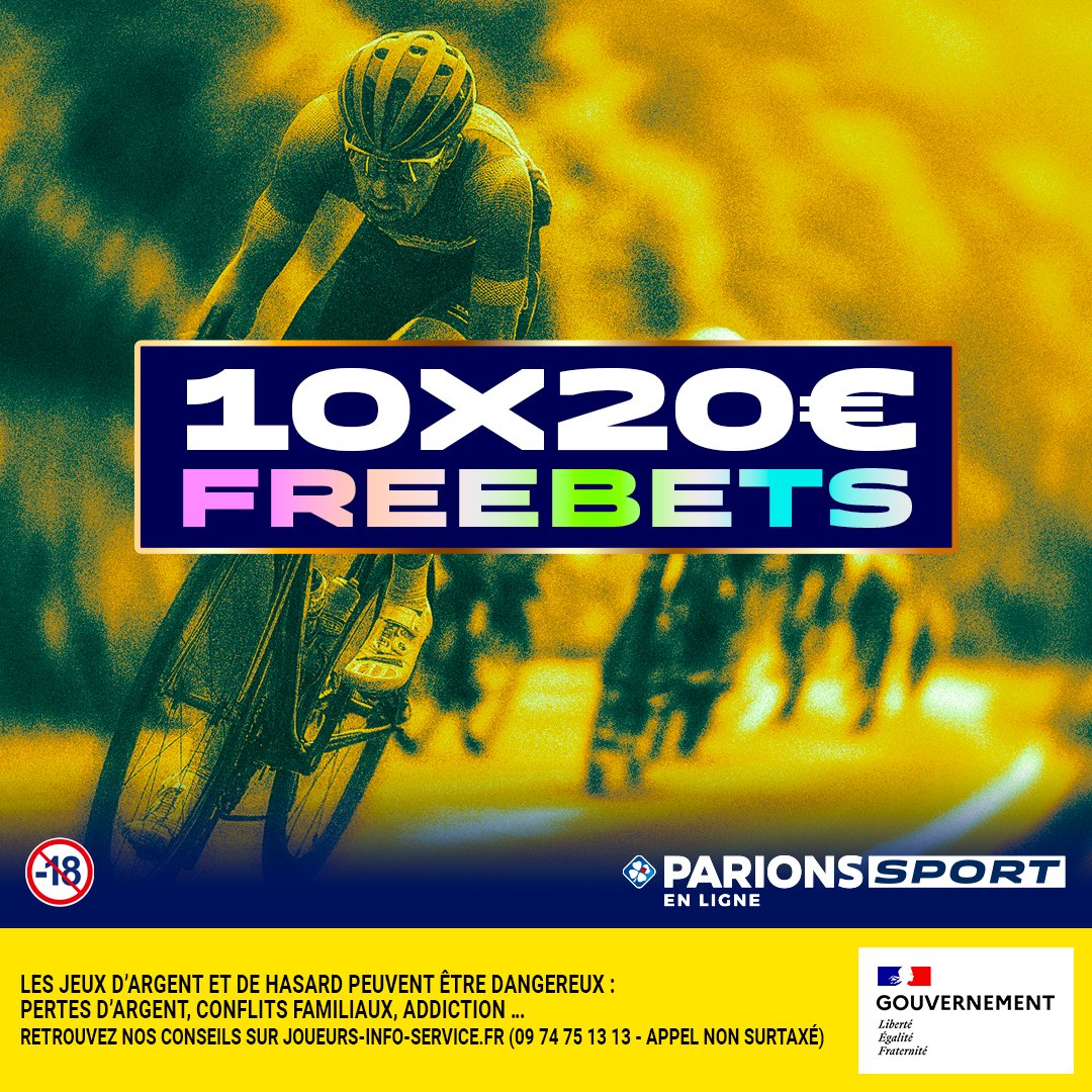 🤩 FREEBET DU DIMANCHE ! #TDF2025  

🤔 Favori de la 15e étape, Wout Van Aert va-t-il s'imposer à Carcassonne ?

👉 𝟭𝟬𝘅𝟮𝟬€ 𝗱𝗲 𝗙𝗿𝗲𝗲𝗯𝗲𝘁𝘀 𝗮̀ 𝗴𝗮𝗴𝗻𝗲𝗿 ⵑ 💰

Pour jouer :
1️⃣ RT + Follow
2️⃣ Commentez par oui ou non + #FreebetParionsSport

📆 TAS après l'étape
📃