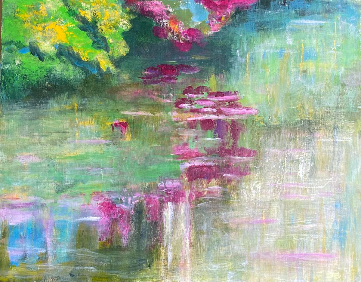 A dreamy painting to give your decor a peaceful vibe #SundayFringe #UKGiftAM #UKGiftHour #shopindie cardsbymormorjan.etsy.com/listing/162345… #waterlilies #impressionist #ukartist #MHHSBD #SMILEtt23 #CraftBizParty