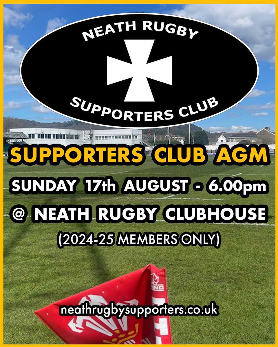 neathsupporters's tweet image. 📢 NEATH RUGBY SUPPORTERS CLUB AGM 2025 📢
 
The 2025 Supporters Club AGM will be held at Neath Rugby Clubhouse on Sunday 17th August at 6pm.

This is strictly for people who were supporters club members for the 2024-2025 season. Please bring your membership card along to gain…