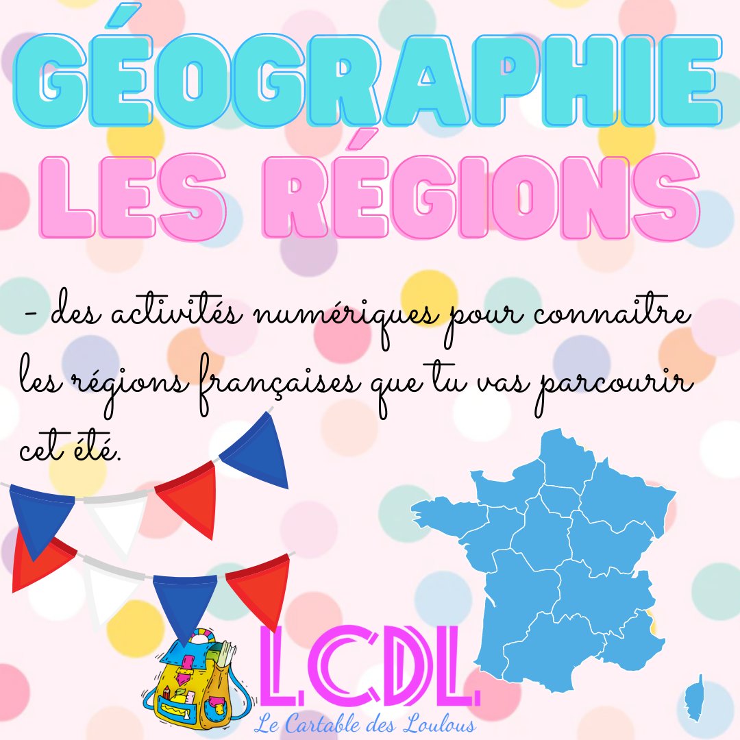 CartableLoulou's tweet image. #UnJourUneIdée : Les régions françaises
Tu as peut-être traversé quelques régions françaises cet été. Voici des activités numériques pour bien mémoriser le nom de chacune : lecartabledesloulous.com/la-france-les-…

#Vacances #CahierDeVacances #Géographie #Régions #TeamPE