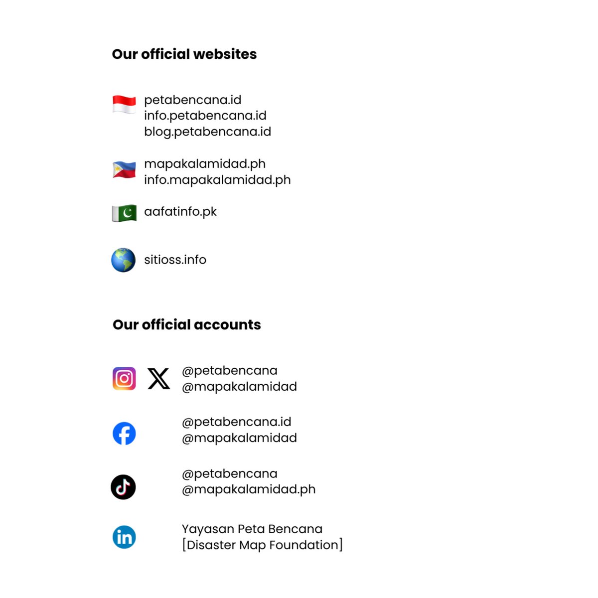 We continue to build in solidarity with communities across the world. For accurate info about our work, team, partners, please check: info.petabencana.id. Thanks for keeping this work grounded in care and integrity!