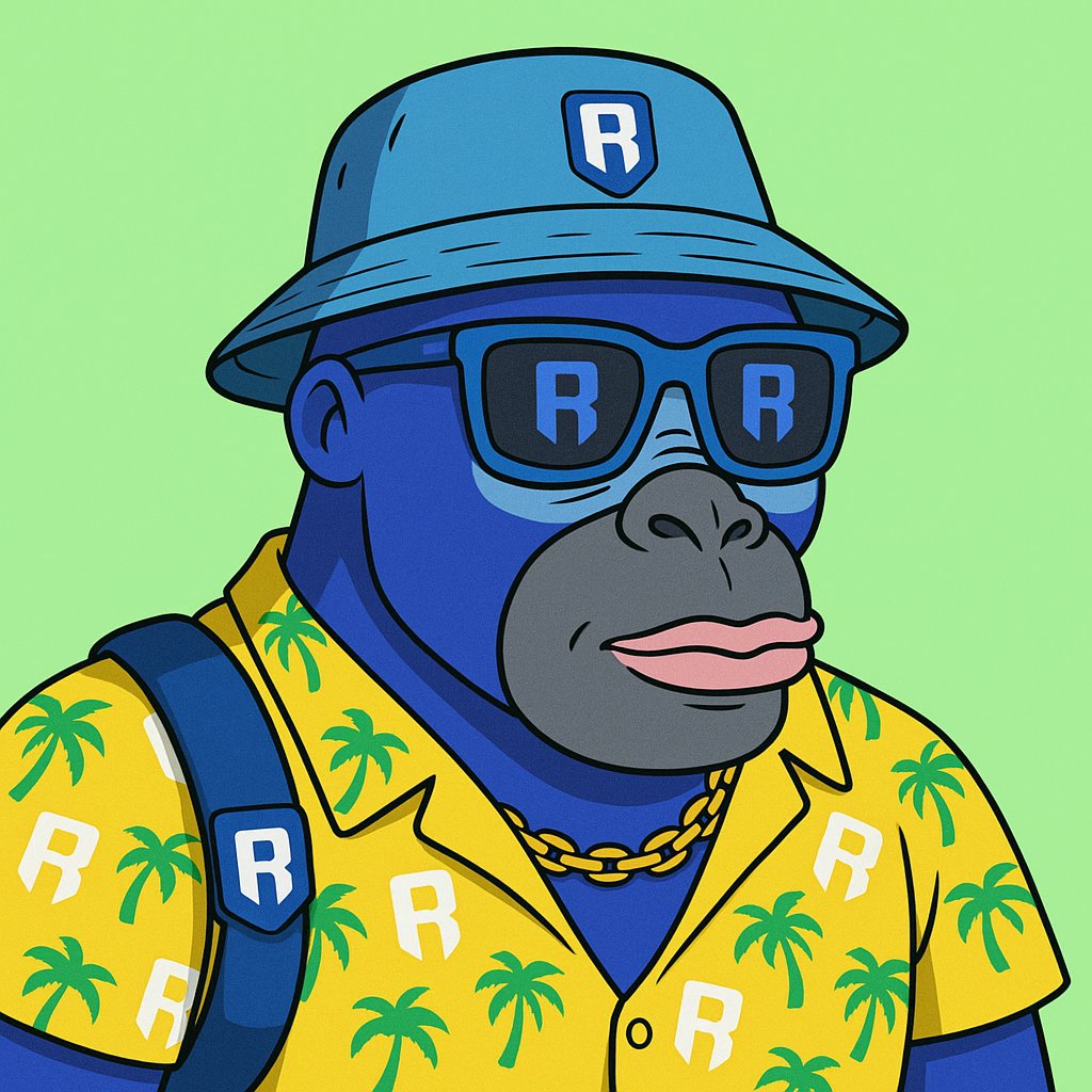 D0nc387's tweet photo. 🌴 @RonkeOnRon is Ready for the Bullrun! 🦍🚀
Rockin’ the ultimate #Ronin summer drip, fully loaded with @Ronin_Network vibes, style, and confidence. This is not just vacation mode it’s preparation mode for the incoming bull market wave. 🌊🔥
From the palm prints to the shades, every detail screams:
 "I'm here, I'm early, and I'm ready.