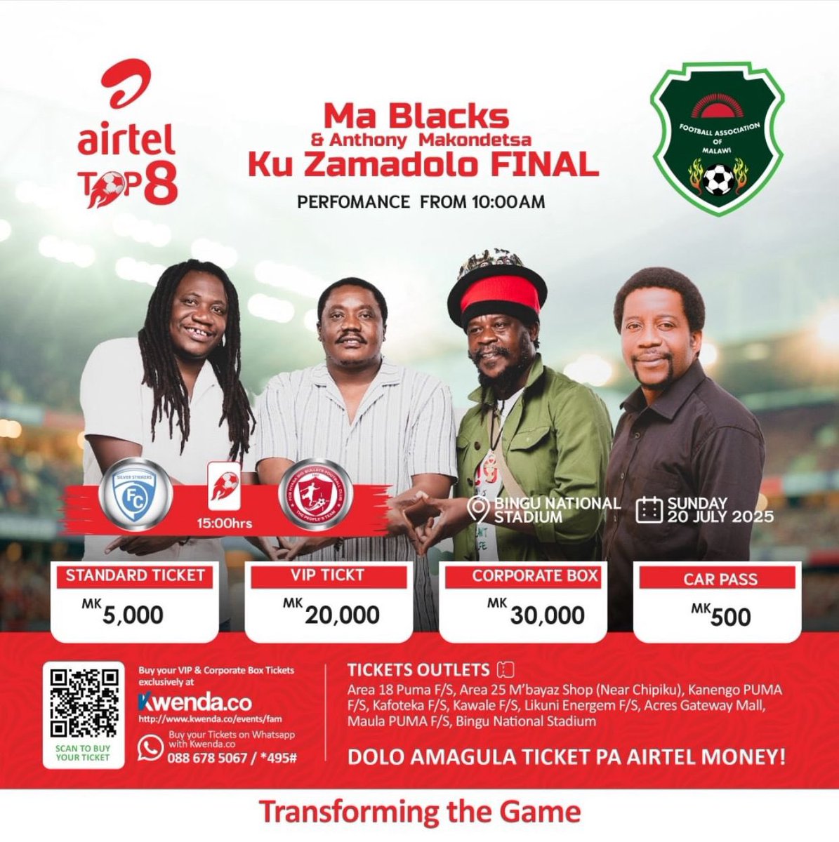 Kwenda.Co (@kwendaco) on Twitter photo ๐ฅ๐ฅNDI LERO!
Silver Strikers ๐ FCB Nyasa Big Bullets
๐Bingu Stadium
๐๏ธ21 July
๐15:00HRS
๐๏ธBuy your ticket now:
๐ฒDial *495#
๐ kwenda.co/events/fam
๐ฌ WhatsApp: shorturl.at/rLAHz
Didnโt get SMS after buying via *211# or *495#?
Resend here๐๐ฝ kwenda.co/events/my-tickโฆ ๐ฅ๐ฅNDI LERO!
Silver Strikers ๐ FCB Nyasa Big Bullets
๐Bingu Stadium
๐๏ธ21 July
๐15:00HRS
๐๏ธBuy your ticket now:
๐ฒDial *495#
๐ kwenda.co/events/fam
๐ฌ WhatsApp: shorturl.at/rLAHz
Didnโt get SMS after buying via *211# or *495#?
Resend here๐๐ฝ kwenda.co/events/my-tickโฆ