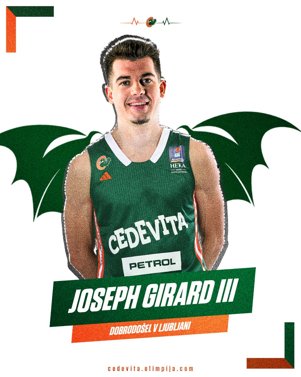 Cedevita Olimpija Ljubljana (@kkcedol) on Twitter photo Najboljši strelec litovske lige Joseph Girard III prihaja v Ljubljano! 24-letni in 185 centimetrov visoki ameriški ostrostrelec je s Cedevito Olimpijo podpisal enoletno pogodbo.
Dobrodošel v Ljubljani, <a href="/JG3_____/">Joseph Girard III</a>! 💚🧡
#ZmajevaDruzina Najboljši strelec litovske lige Joseph Girard III prihaja v Ljubljano! 24-letni in 185 centimetrov visoki ameriški ostrostrelec je s Cedevito Olimpijo podpisal enoletno pogodbo.
Dobrodošel v Ljubljani, <a href="/JG3_____/">Joseph Girard III</a>! 💚🧡
#ZmajevaDruzina