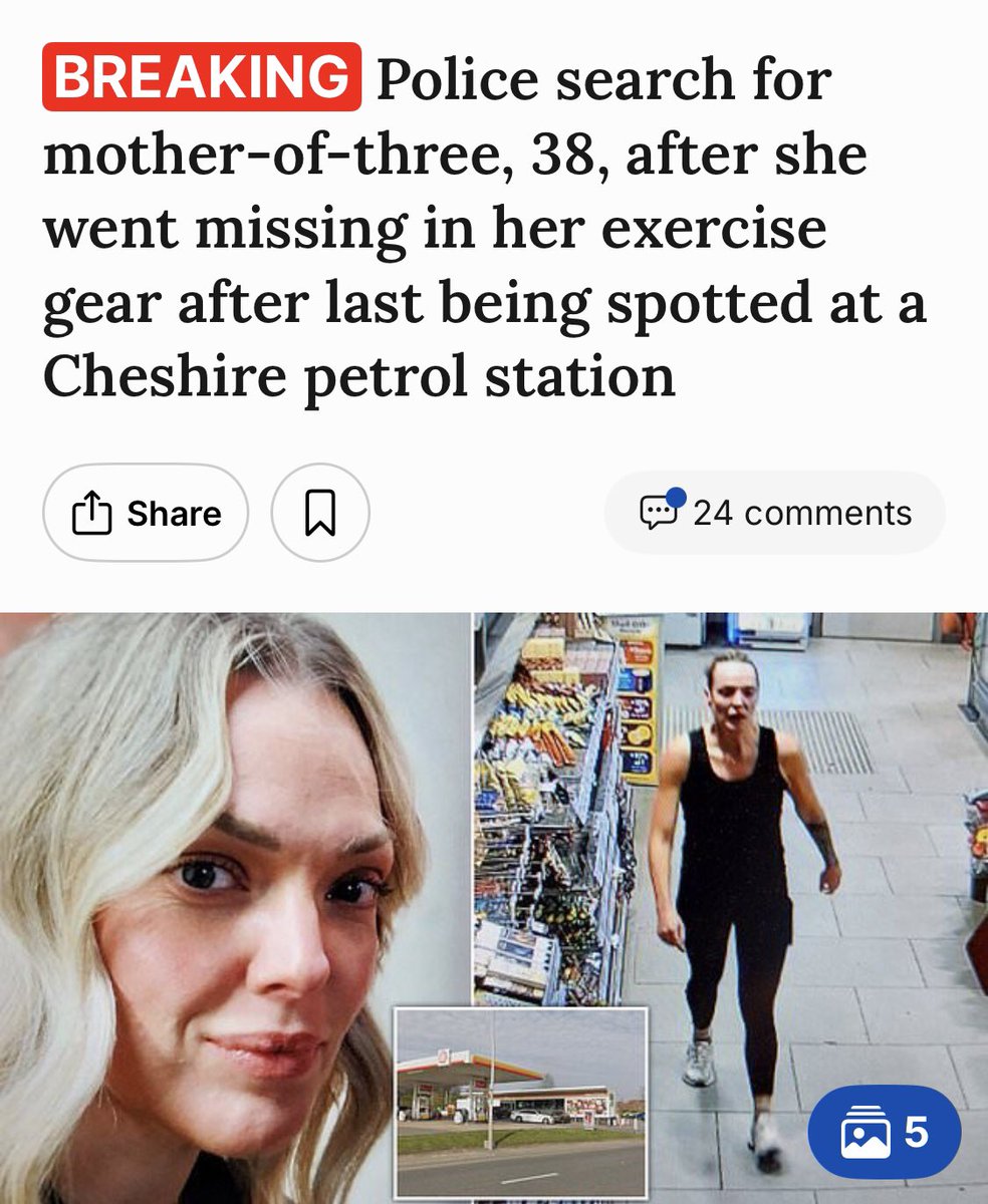 38-YEAR-OLD MUM OF THREE MISSING LAST SEEN AT SANDIWAY GARAGE IN NORTHWICH

Rachel Booth, 38, was reported missing on Saturday July 19 after last being seen in the Barnton area of Northwich, Cheshire.

She was later seen on CCTV walking around Sandiway Garage, along the A556 in