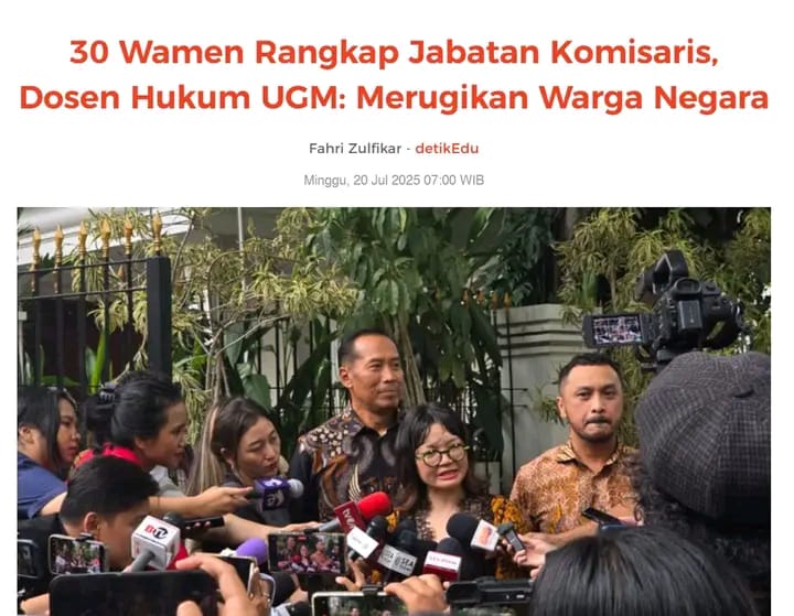 Prabowo boro-boro mau kejar koruptor sampai Antartika
Menterinya yg terindikasi korupsi saja aman
Tom Lembong yg ngga salah malah dibui
SEKARANG WAMENNYA MERANGKAP JADI KOMISARIS, MERUGIKAN NEGARA 
DIA MINGKEM