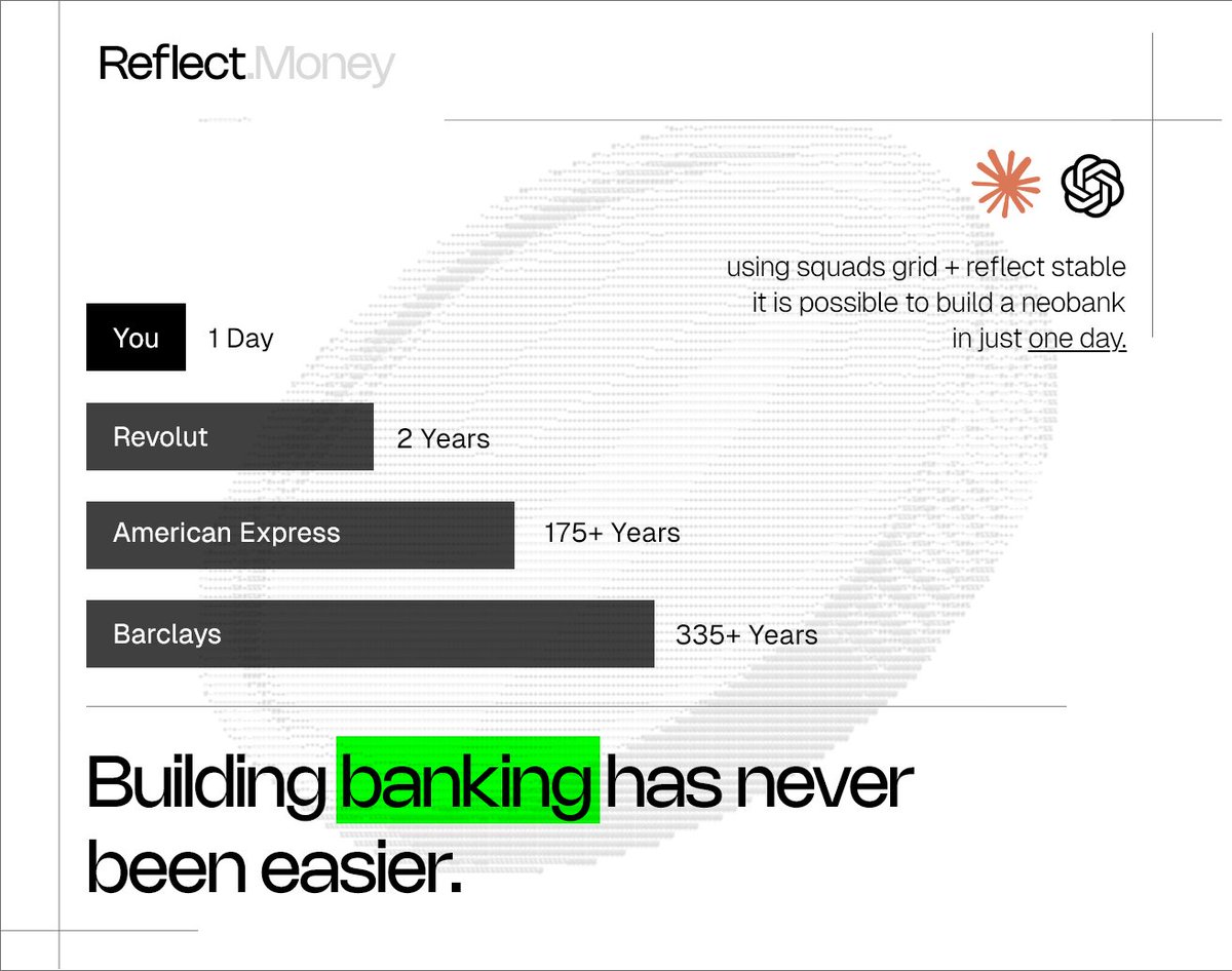 0xNIC0's tweet image. you want to build a neobank using stablecoins in 2025.
> you pull grid SDK from @SquadsProtocol
> you pull stableTS from @reflectmoney
You now have cards, on/off ramp, minting/redemption, interest rates and insurance at your fingertips. Vibe code the next neobank ✨🧙♂️
