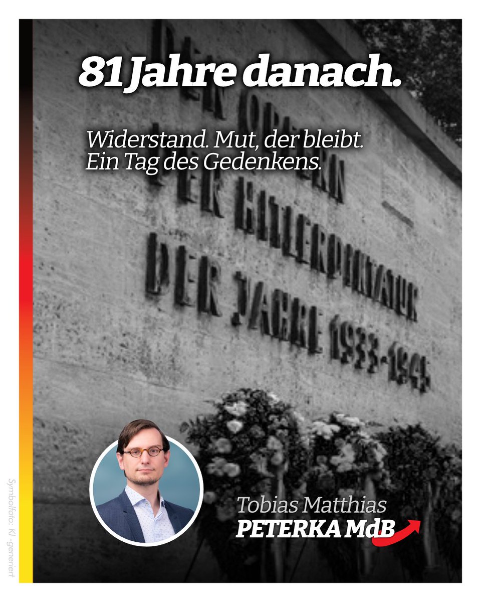 TobiasMPeterka's tweet image. Claus Graf von #Stauffenberg und seine Mitstreiter stellten sich dem NS-Regime entgegen – aus #Gewissen und echter #Vaterlandsliebe. Wir gedenken heute den Opfern, besonders jenen in Plötzensee. Ihr Mut mahnt bis heute.