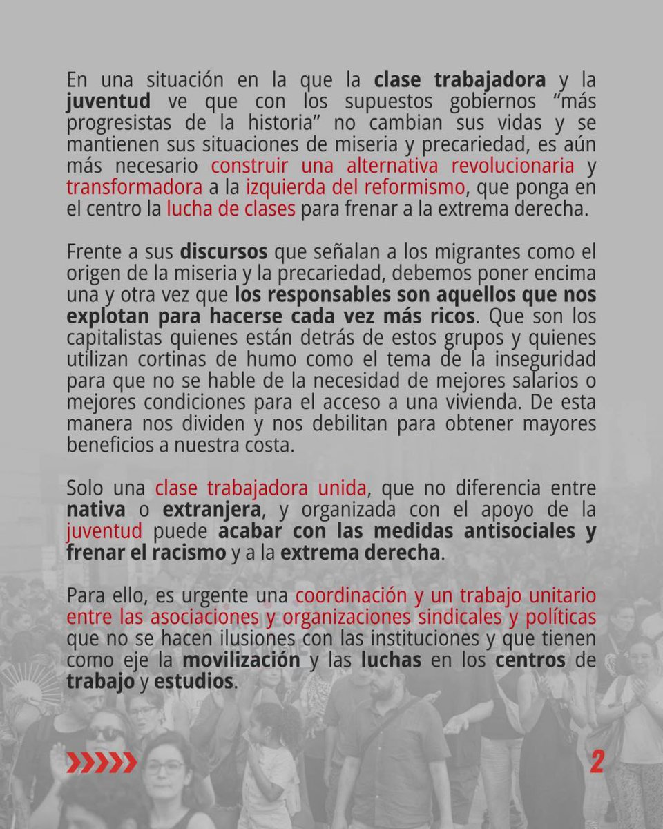 CRTorg's tweet image. 🔴 Comunicado unitario contra las cacerías racistas impulsadas por la extrema derecha en Torre Pacheco. Una estrategia contra la población migrante y un racismo estructural que tenemos que combatir el conjunto de la clase trabajadora desde la movilización y la lucha.