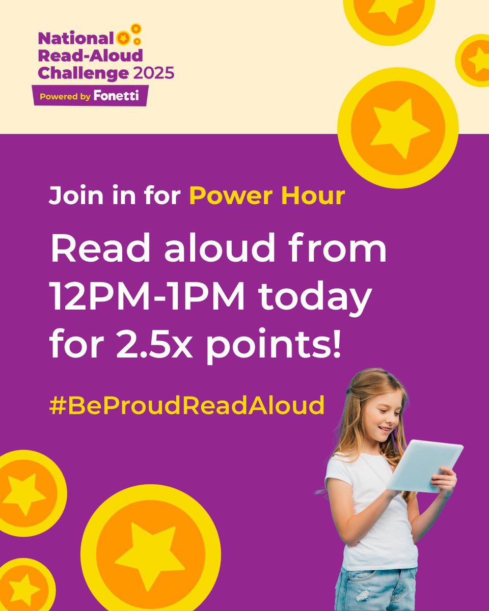 💥Are you joining in for today's #PowerHour?

Earn 2.5x points today in the #NationalReadAloudChallenge when reading midday from 12PM - 1PM.

#BeProudReadAloud #UKReadAloud