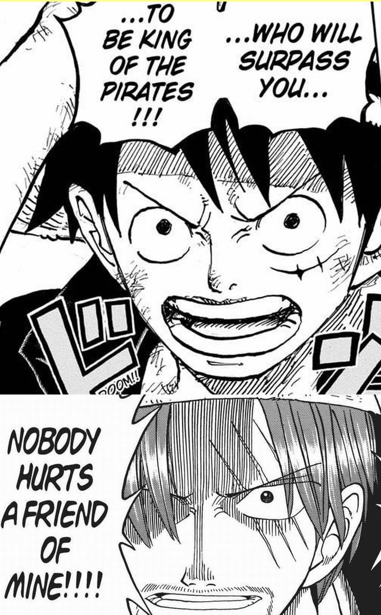 sandman_AP's tweet image. Oda (2021): In chapter 1000, I first thought it would be cool if Luffy told Kaido and Big Mom, "I won't forgive anyone who hurts my friend!", the same line as Shanks in chapter 1, but I changed my mind and went with "I'm a man who will be king of the pirates!".🔥