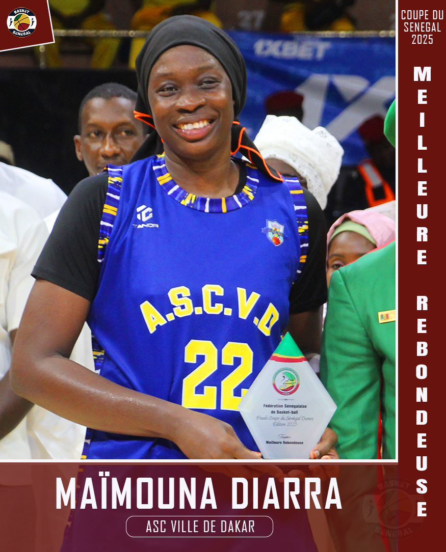 Basket_Senegal's tweet image. #coupedusenegal Dames🏀
🔶Meilleure Passeuse : Aminata Ndong (ASCVD)
🔶Meilleure Marqueuse : Ndeye Gnagna Wathie (ASCVD)
🔶Meilleure Rebondeuse : Maïmouna Diarra (ASCVD)
🔶 MVP : Ndeye Gnagna Wathie (ASCVD)
🔶 Fair-play : Laurence Sabine Diedhiou (DUC)
#basketsenegal #ascvd #duc