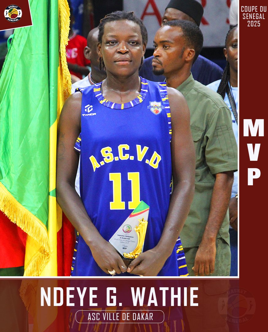Basket_Senegal's tweet image. #coupedusenegal Dames🏀
🔶Meilleure Passeuse : Aminata Ndong (ASCVD)
🔶Meilleure Marqueuse : Ndeye Gnagna Wathie (ASCVD)
🔶Meilleure Rebondeuse : Maïmouna Diarra (ASCVD)
🔶 MVP : Ndeye Gnagna Wathie (ASCVD)
🔶 Fair-play : Laurence Sabine Diedhiou (DUC)
#basketsenegal #ascvd #duc