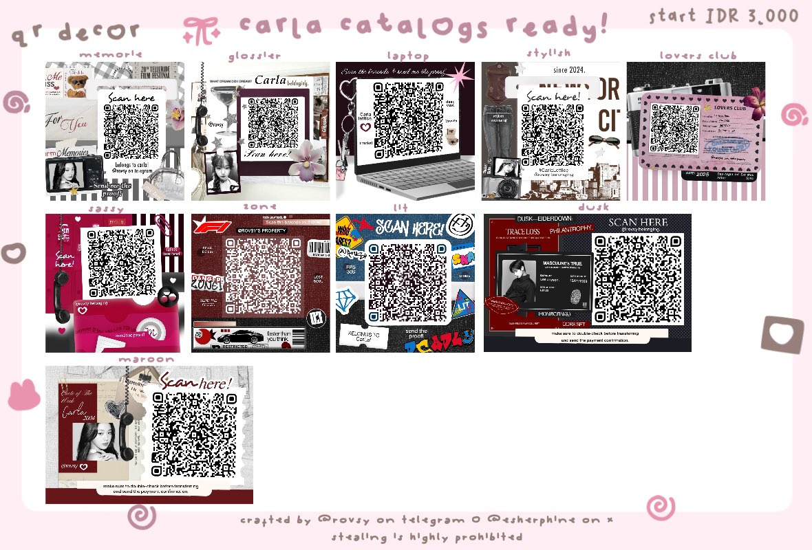 ESherphine's tweet image. ꒰   ྀི help repost &amp;amp; OSPEK timee! 🐈💖

haloo temen-temen, Carla bawa 2 katalog layout code pet shop &amp;amp; sassy dan 25 QR Deco yang perlu di ospek 🍮 🎀 kalau ada yang tidak aman, boleh dm Aku makacii! ๑&amp;gt;_&amp;lt;๑

#zonauang