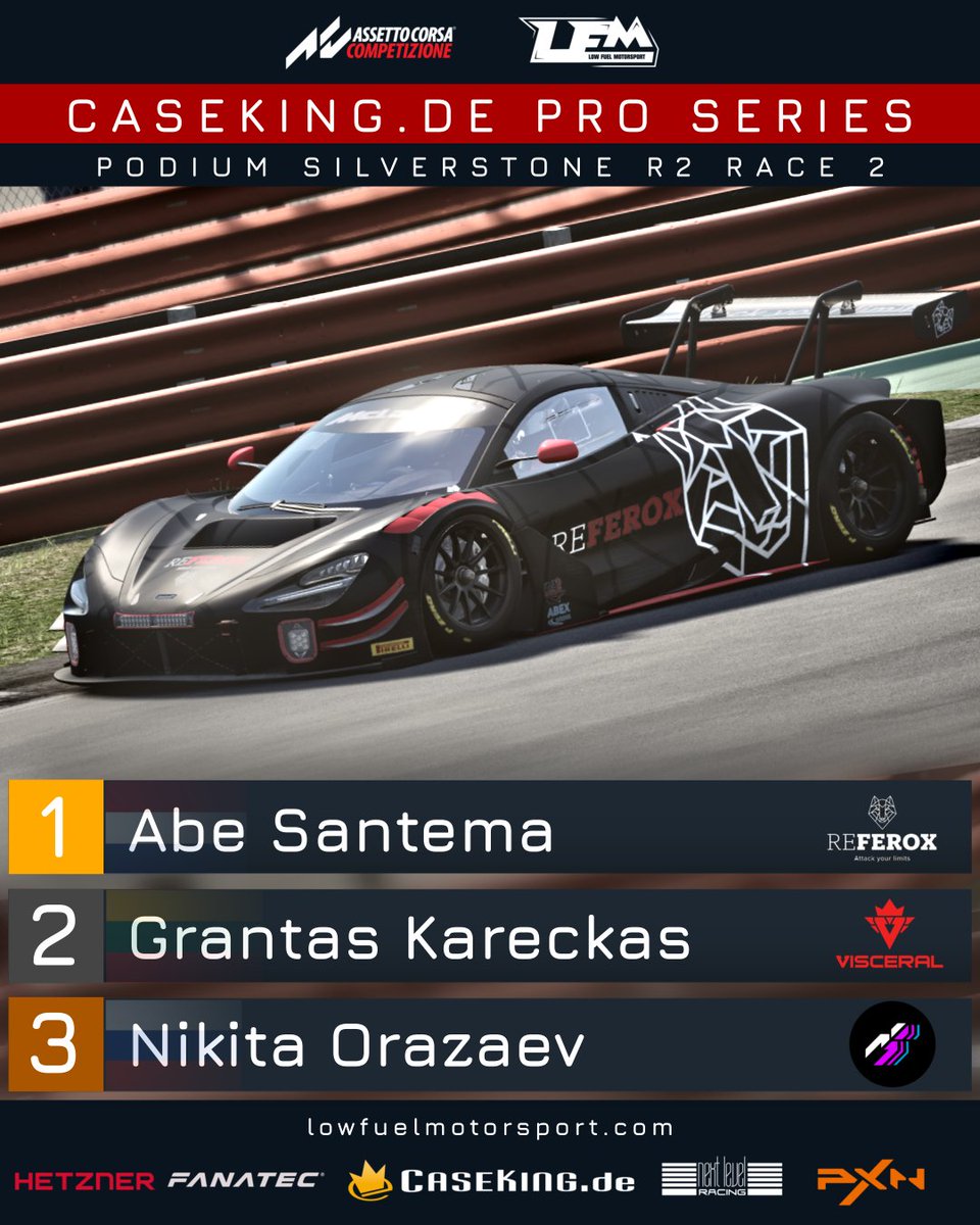 The reverse Top 15 grid in the second race of the evening brought new faces to the front in the <a href="/Caseking/">Caseking</a>  Pro Series! A. Santema claimed an impressive victory, holding off G. Kareckas, who not only finished P2 but also took over the championship lead! N. Orazaev completed the