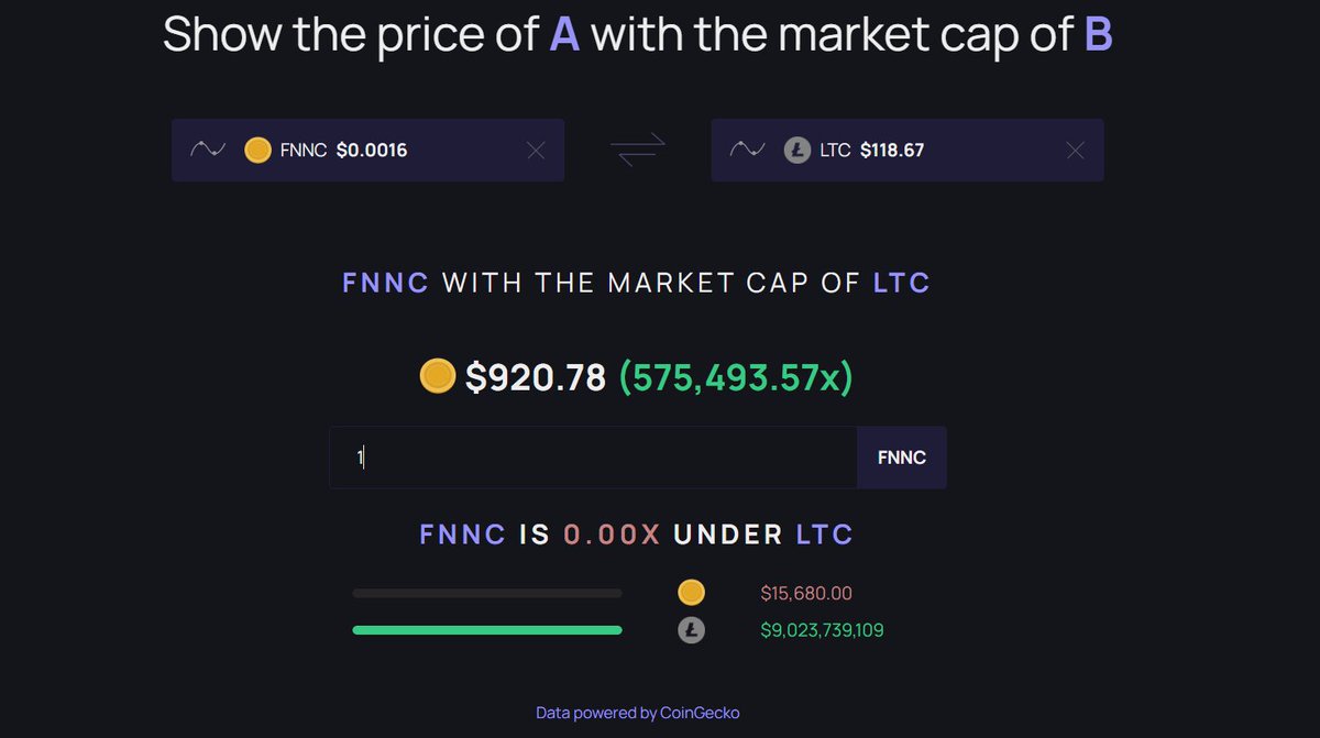 If we fantasize a little and imagine that in the next altseason $FNNC will catch up with $LTC in capitalization.🤯🚀🚀🚀