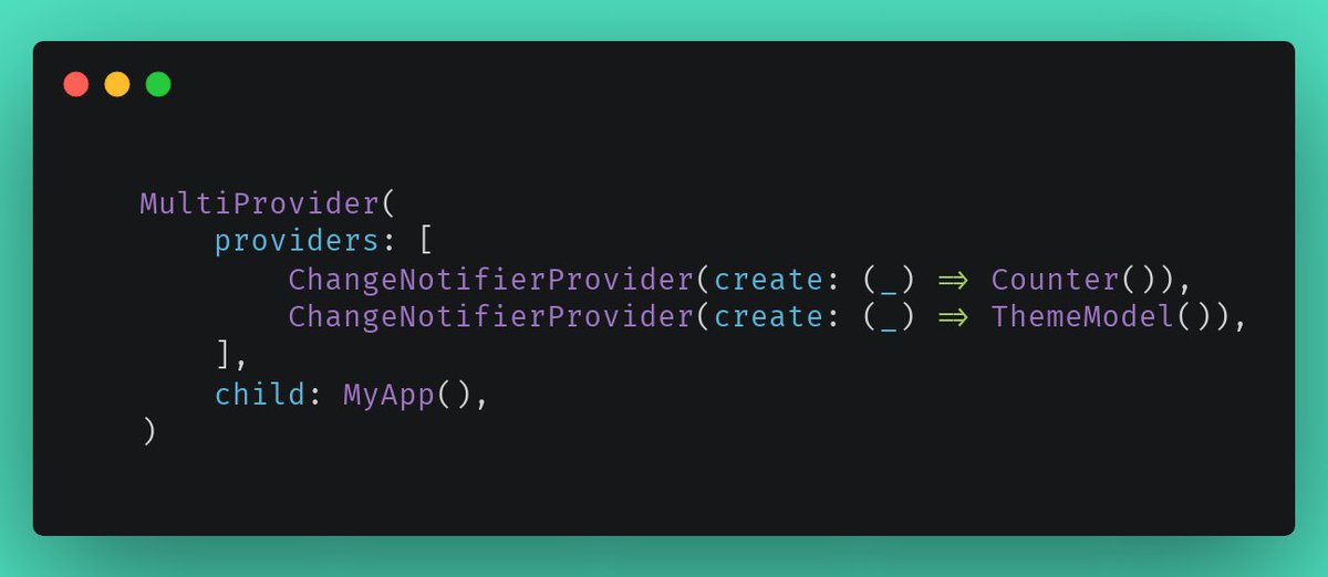 prahack_'s tweet image. 90/365
Using multiple state models? Organize with MultiProvider.
MultiProvider helps you provide several models at once cleanly and clearly.
#MultiProvider #FlutterArchitecture #CleanCode #FlutterTips #FlutterDev #Flutter365