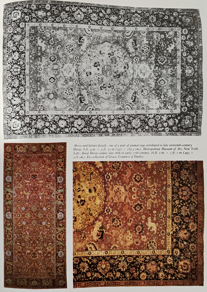 JamshidTajik1's tweet image. Herat in Khorasan is possibly the oldest carpet weaving centre in all of the Persian world.
The earliest geometric Persian rugs are known to have been woven there, and during the 16th and 17th centuries a specific style of dense floral patterning is attributed to Herat's looms.