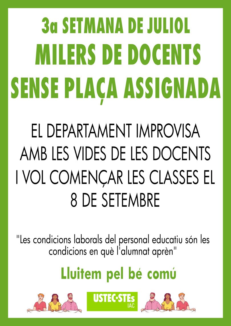 CONCENTRACIÓ!
🗓️ 22 de juliol, 11:30h 
📍Parlament de Catalunya

#DignifiquemLaProfessió