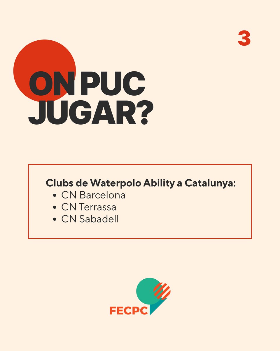 🤽‍♂️ Descobreix el #waterpolo Ability!

👉 Aquesta modalitat de recent creació és per a jugadors i jugadores amb discapacitat física i lesió cerebral

🗣️ Tú també pots fer waterpolo!

#esportadaptat #waterpoloability #lesiócerebral