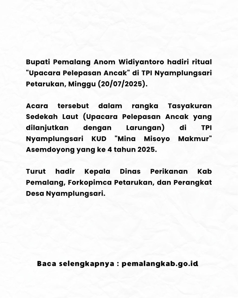 Ritual Upacara Pelepasan Ancak di TPI Nyamplungsari Petarukan, Minggu (20/7/2025)
