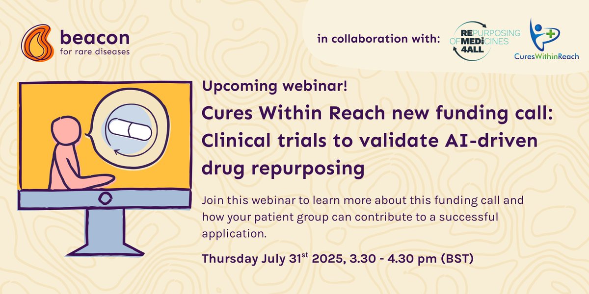 RareBeacon's tweet image. Join our upcoming webinar exploring the latest @CuresWReach funding opportunity – hosted in partnership with @REMEDi4ALL and Cures Within Reach!
📅 31st July | 3:30pm - 4:30pm
Register here: 👇
ow.ly/ZzhO50WrHm8