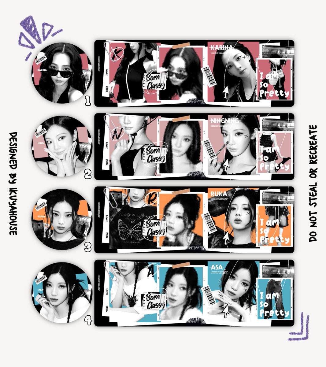 — 🍒 Help RT please? Makasii! 

Halo halo aku ada layout ready Karina, Ningning, Ruka, dan Asa! 15.OOO/each yap, ava JPG only, free retext dan recolor. Bisa ditake di DM sekarang! 🤍

#zonauang