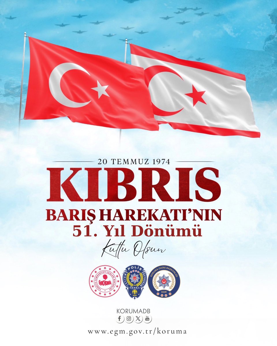 Koruma Daire Başkanlığı (@korumadb) on Twitter photo Kıbrıs Barış Harekâtı’nın 51. Yıl Dönümünde Kıbrıs’ın vatan toprağı olarak kalması uğruna canlarını feda eden aziz şehitlerimizi rahmet ve minnetle anıyor; gazilerimize ve harekâta katılan tüm kahramanlarımıza en derin şükranlarımızı sunuyoruz.
<a href="/EmniyetGM/">Türk Polis Teşkilatı</a>
#KorumaDaireBaşkanlığı Kıbrıs Barış Harekâtı’nın 51. Yıl Dönümünde Kıbrıs’ın vatan toprağı olarak kalması uğruna canlarını feda eden aziz şehitlerimizi rahmet ve minnetle anıyor; gazilerimize ve harekâta katılan tüm kahramanlarımıza en derin şükranlarımızı sunuyoruz.
<a href="/EmniyetGM/">Türk Polis Teşkilatı</a>
#KorumaDaireBaşkanlığı