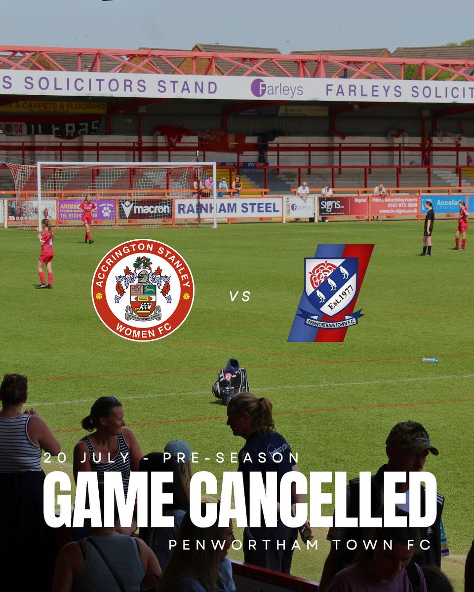 ASWFCofficial's tweet image. 📢 MATCH UPDATE
Unfortunately, today’s pre-season fixture against Penwortham Town FC has been cancelled due to concerns over potential adverse weather conditions.
Thank you to everyone who planned to attend - we appreciate your support and understanding.
#ASWFC #WomensFootball
