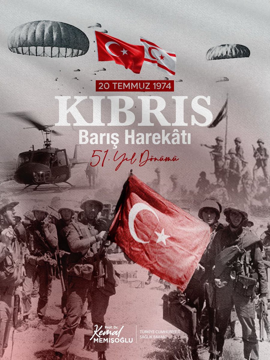 Kıbrıs Barış Harekâtı’nın 51’inci seneidevriyesinde Kıbrıs Türk halkının istikbali için göğsünü siper eden aziz şehitlerimizi rahmetle yâd ediyor, kahraman gazilerimizi minnetle anıyorum.

20 Temmuz Barış ve Özgürlük Bayramı’nı gönülden kutluyorum.