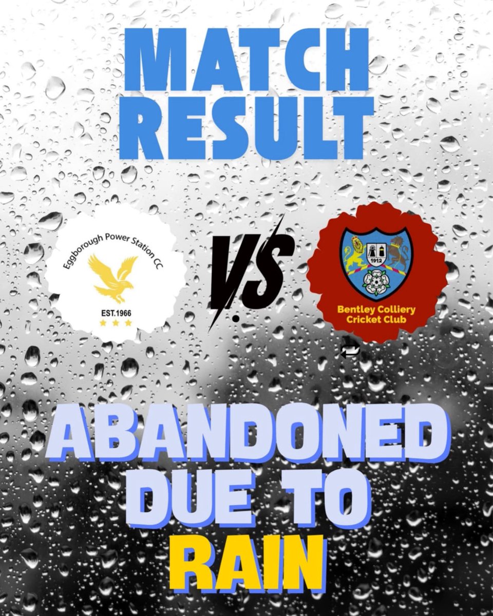 Yesterday’s game against <a href="/Bentley_Cricket/">Bentley Colliery CC</a> was unsurprisingly, a wash out! ☔️ 

Best of luck for the remainder of the season gents!

#UpTheEagles🦅