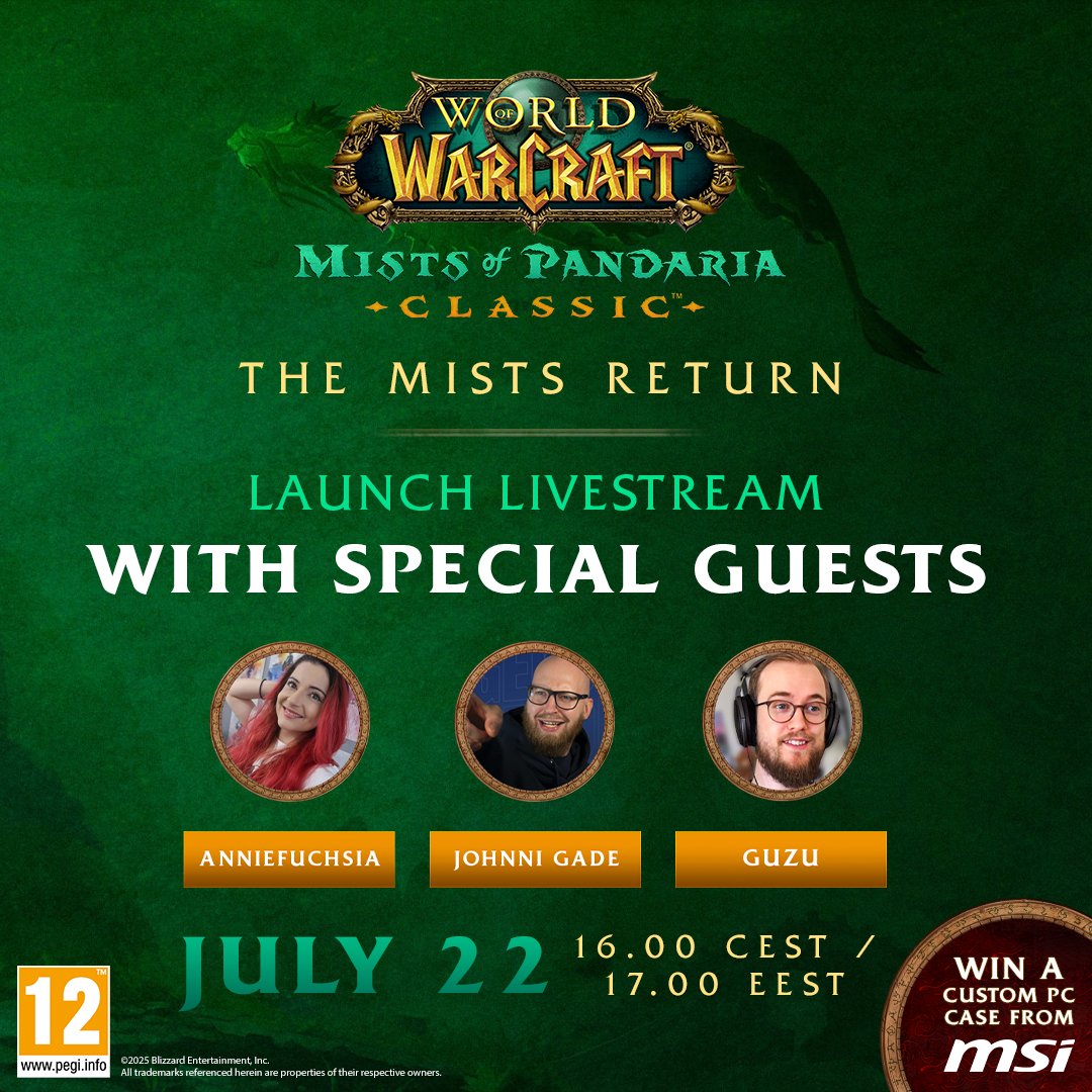 Join me, @guzutv and <a href="/JohnniGade/">Johnni Gade</a> when we conquer Pandaria! Lots of digital prizes and ultra custom PC cases to win. Watch on my stream July 22nd at 16:00 CEST!

Pandaria Classic is available now bit.ly/WoWCTA

#gamereactor #wow #mop #ad
<a href="/Warcraft/">World of Warcraft</a> @Gamereactor