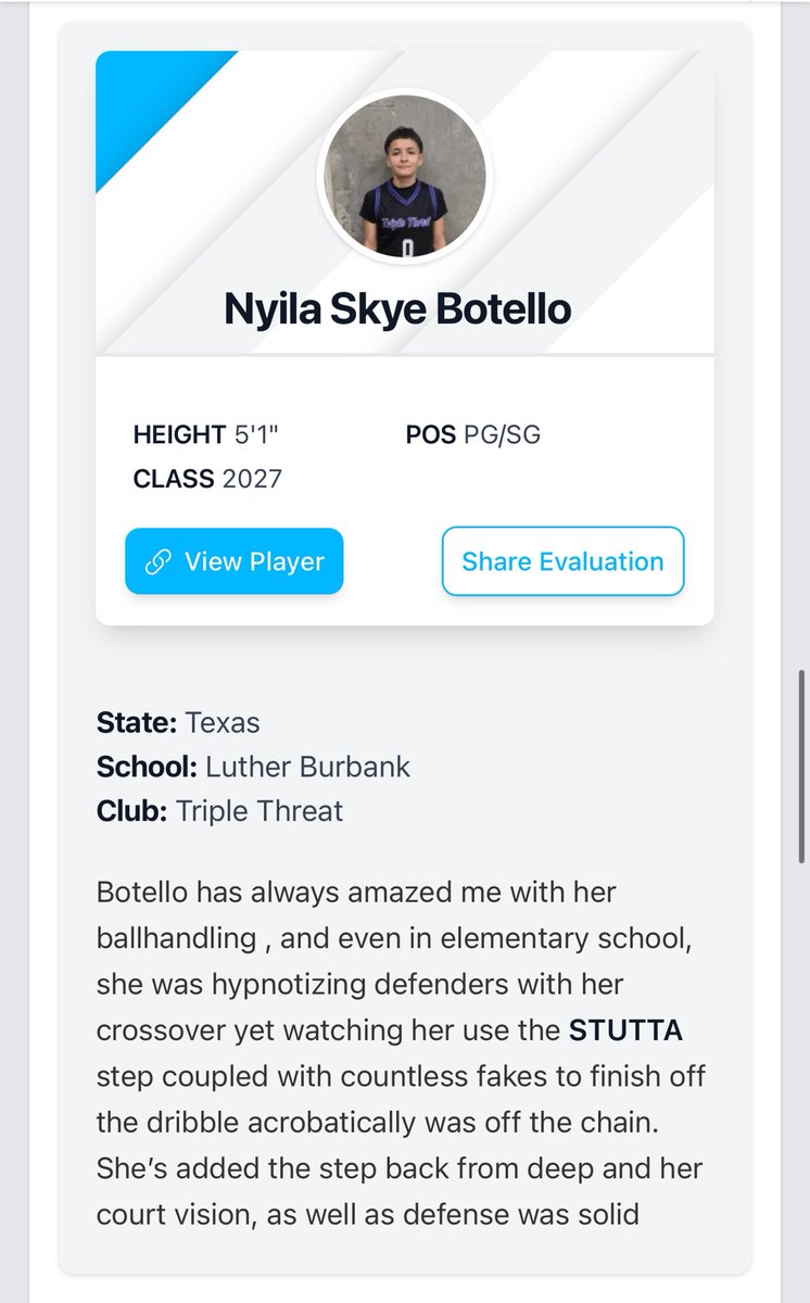 Nyila27's tweet photo. Thank you @girlzprepreport for taking the time to watch me at my game yesterday and for the write up🤞🏼🙏🏻
 @BurbankGbb https://t.co/tmJTrgxdXk