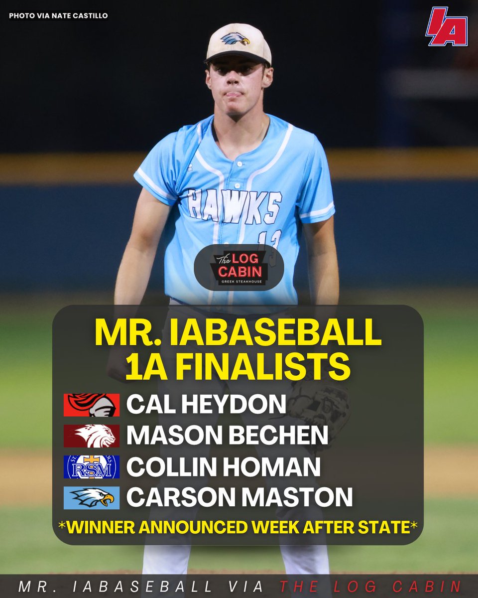 👑 1A MR. IABASEBALL FINALISTS 👑

⚔️ Cal Heydon, Coon Rapids-Bayard
🔴 Mason Bechen, North Linn
🔵 Collin Homan, Remsen St. Mary's
🦅 Carson Maston, Lynnville-Sully

#IAbaseball X #iahsbsb
