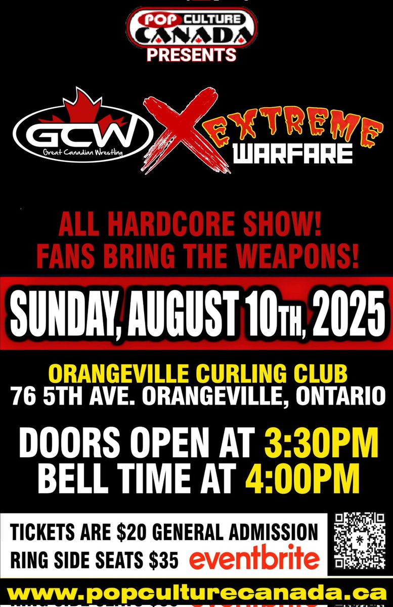 Extreme Warfare Canada (@extremewcanada) on Twitter photo SUNDAY AUGUST 10TH
WE ARE BRINGING THE EXTREME TO <a href="/gcweca/">GCWrestling</a> & ORANGEVILLE.
STAY TUNED FOR MORE INFO SUNDAY AUGUST 10TH
WE ARE BRINGING THE EXTREME TO <a href="/gcweca/">GCWrestling</a> & ORANGEVILLE.
STAY TUNED FOR MORE INFO