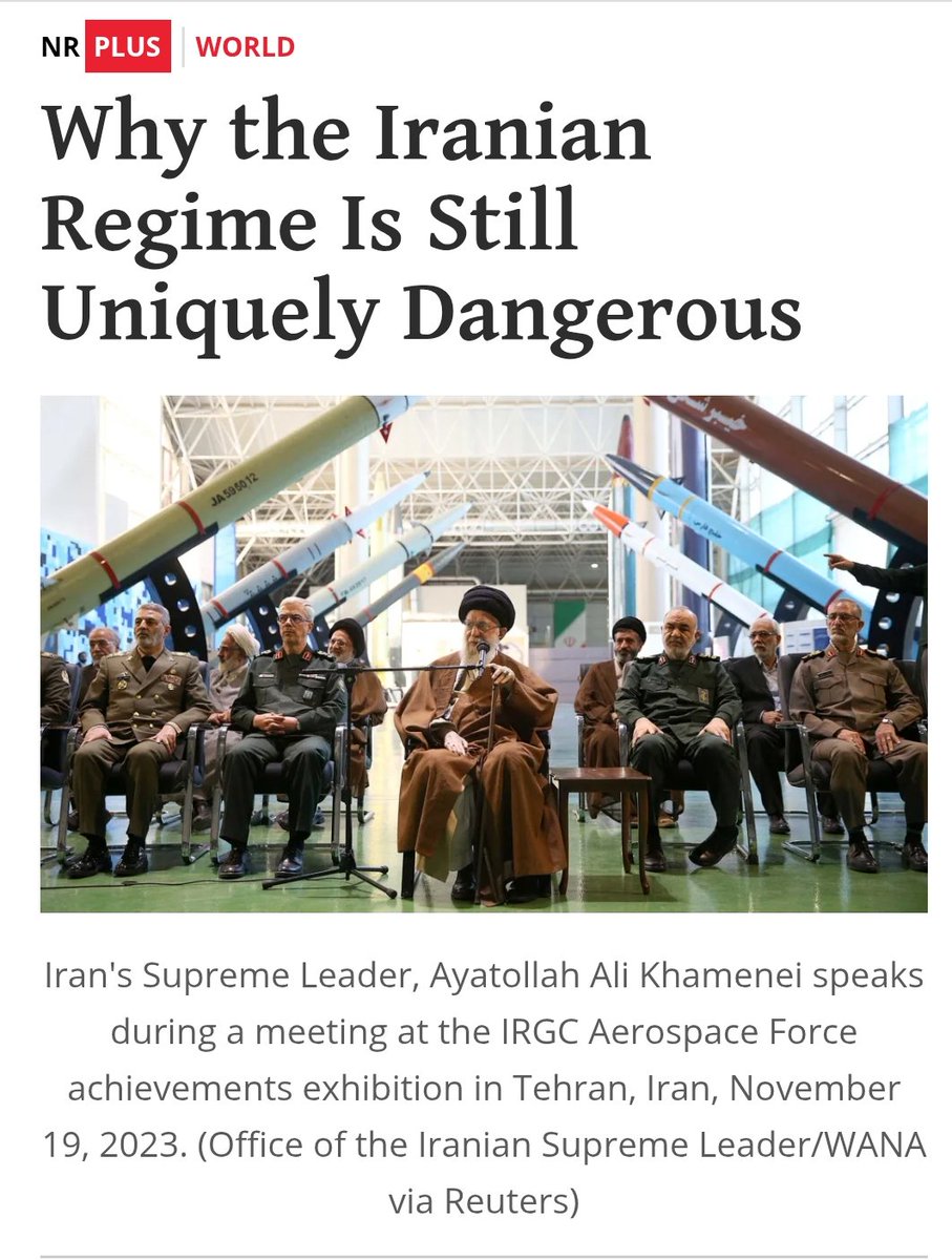 ratlpolicy's tweet image. Even after the debilitating US-Israeli strikes on Iran, it remains a threat. Not due to its current military position, but because of the millenarian theology the regime embraces. Combine that eschatology with nuclear weapons & you have a recipe for disaster.
My latest at @NRO: